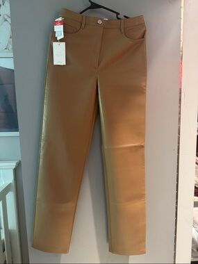 Aritzia Caramel Brown Faux-Leather Straight Trousers